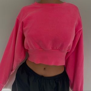 TNA neon pink cropped crewneck